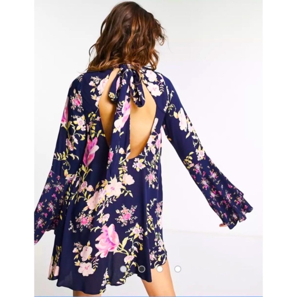 FREE PEOPLE Tate Floral Pink Blue Midnight Tunic Dress NWT